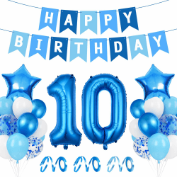 Luftballon 10. Geburtstag Blau - Happy Birthday Folienballon, Riesen Folienballon Zahl 10, Ballon Deko, Geburtstagsdeko Jungen 10 Jahr Angebot bei HelloDeals