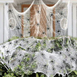 Crogift 2000 Sqft Spinnennetz Halloween Deko, 400g Spinnennetz mit 50 künstlichen Spinnen, superdehnbare Spinnennetze für Halloween Garten, Innen- und Außenbereich Partyzubehör Angebot bei HelloDeals