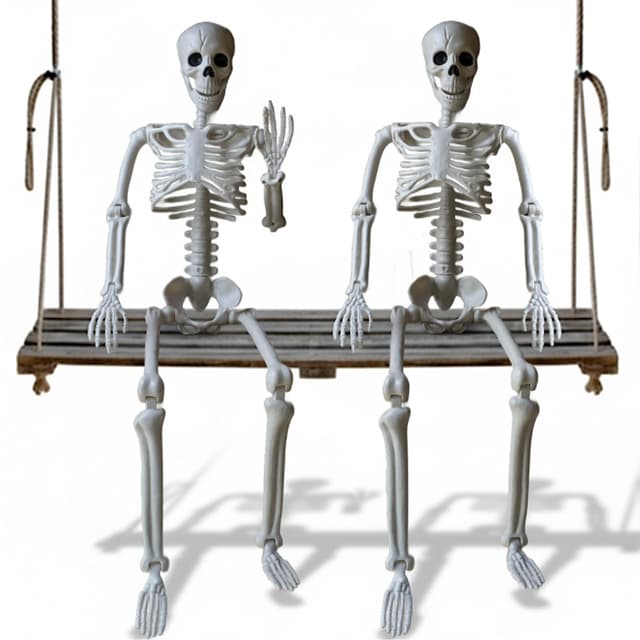 Bstalpine 2 Stück 90 cm Halloween Skelett, Plastik-Skelett mit beweglichen Gelenken, Halloween Skelett Lebensgroß für Dekoration im Außenbereich, Innenräumen, Zuhause, Garten und Rasen 90cm X 2