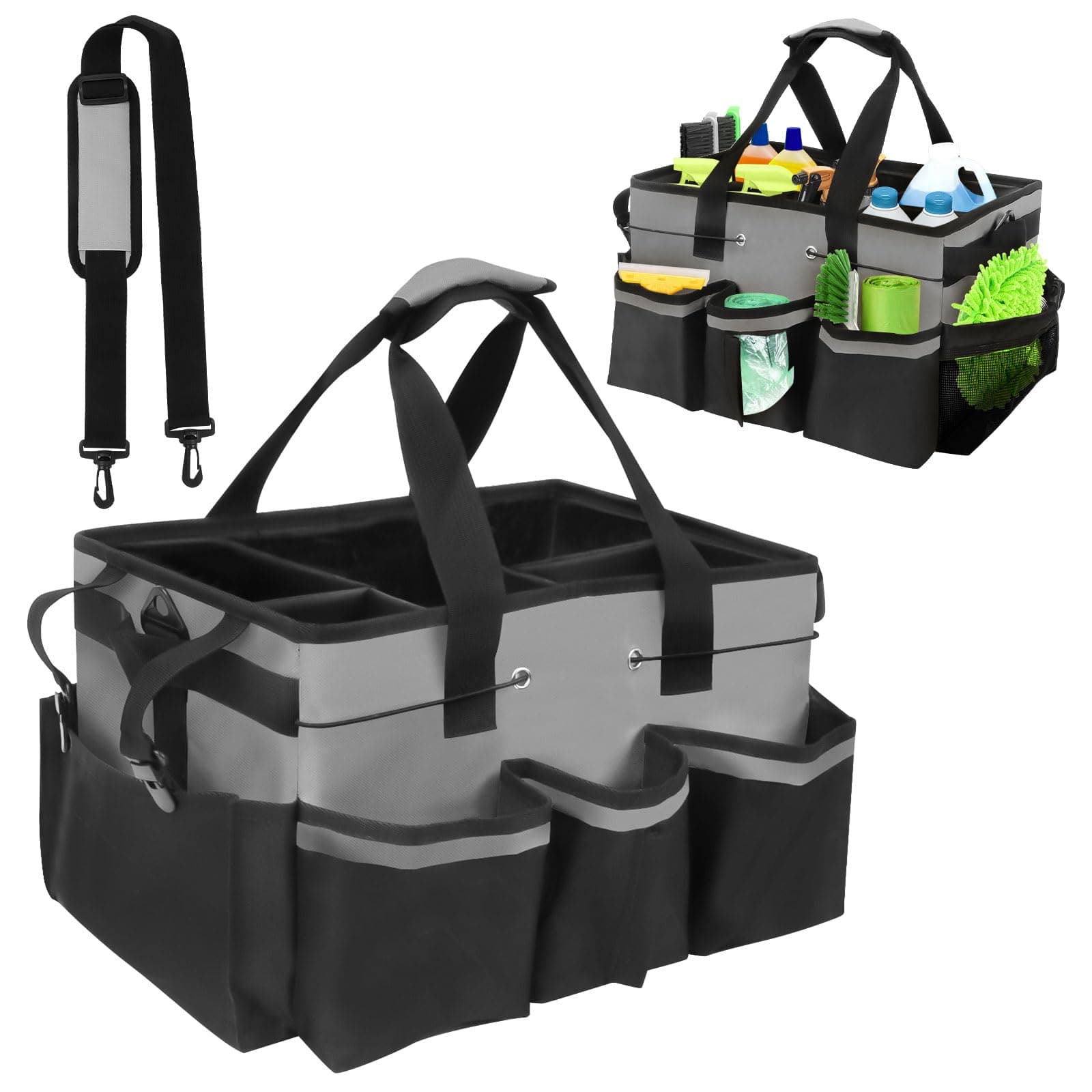 Universal Reinigungs-Caddy, 40*23.5*27.5 cm Reinigungs-Caddy-Organizer mit Griff, Große Putzmittel Organizer Tasche für Reinigungsmittel Putzmittel Aufbewahrung, für Haus, Auto und Badezimmer (Grau) Angebot bei HelloDeals