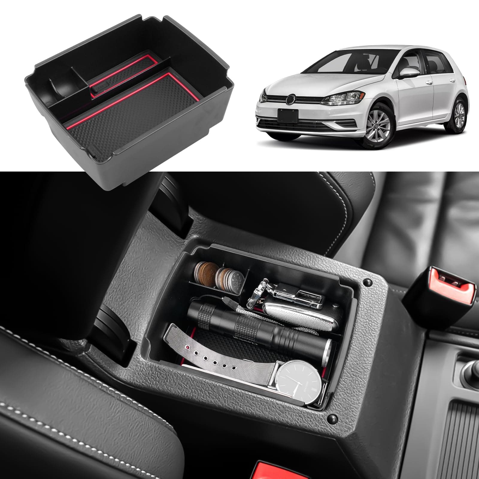 Coleya Mittelkonsole Aufbewahrungsbox Kompatibel mit VW Golf 7 7.5 2013-2019, Golf 7 Zubehör Armlehne Organizer, Golf 7.5 Mittelarmlehne Handschuhfach Mit Rutschfestermatte (Rot) Für golf 7 7.5 Rot für Armlehnen Angebot bei HelloDeals