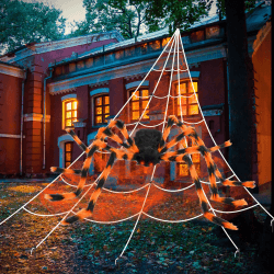 Halloween Deko Outdoor Set,Riesenspinne Dehnbare Spinnennetze für Innen/Außen, Garten,Tür Fenster Kamin Häuser Spukhaus&Partyzubehör-Schaurige Atmosphäre für Ihre Feier Angebot bei HelloDeals