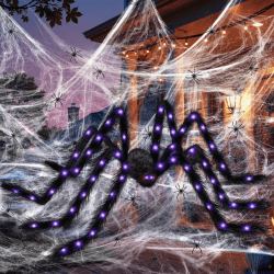 125cm LED Halloween Deko Spinne, mit Spinnennetz & 20 Mini Spinnen Deko, Spinne Halloween Groß, Party Horror deko für Outdoor, Garten, Haus, Tür, Fenster, Kamin & Spukhaus Angebot bei HelloDeals