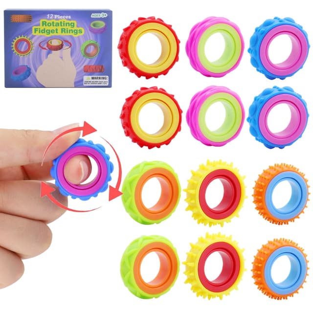 12 Stück Fidget Ring Toys für Kinder Erwachsene, Finger-Spinner-Ringe, Zappelspielzeuge für Kinder, Sensorik Autismus für Spielzeug, Anti Stress Autismus Spielzeug, Fidget Squishy Toy