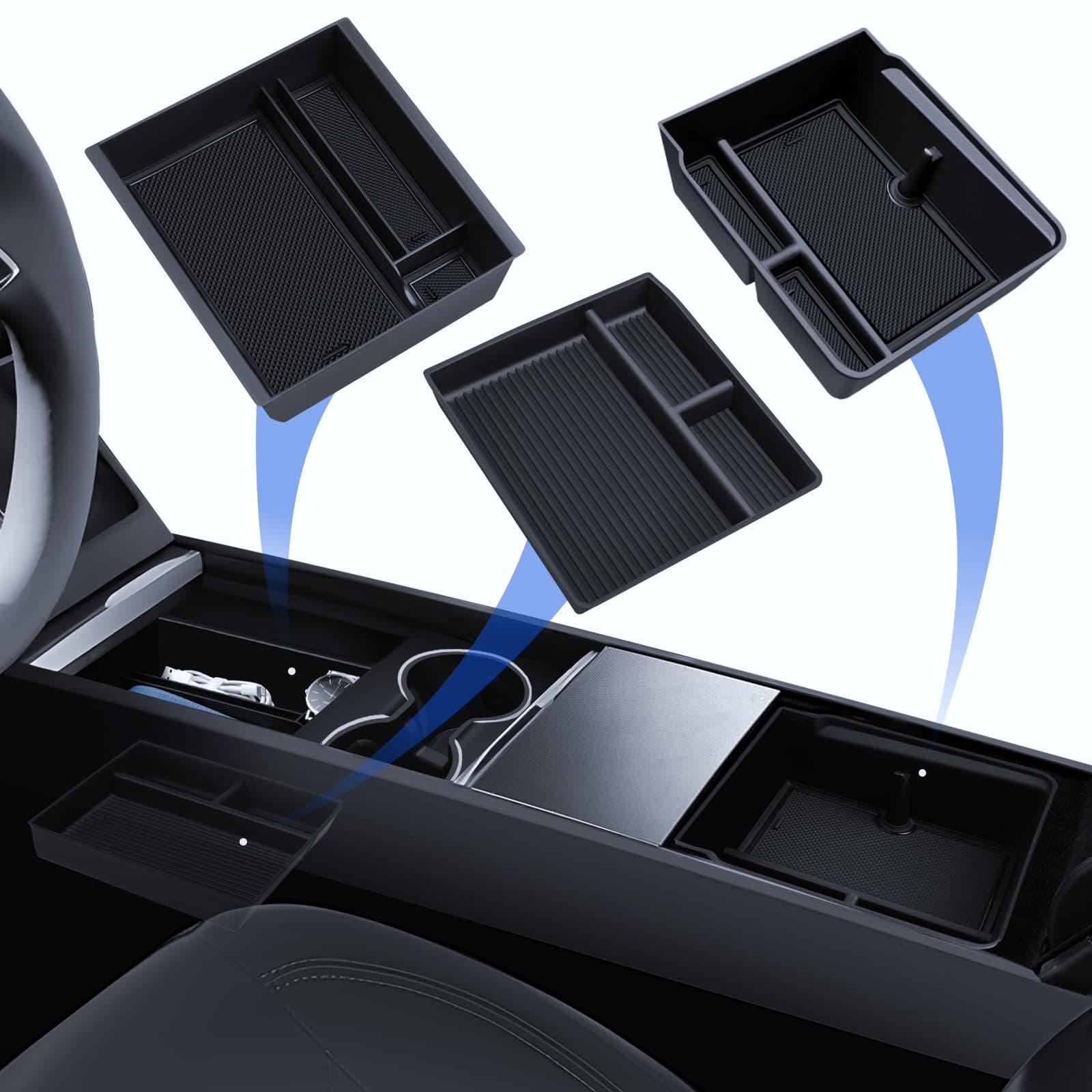 LANTU 3 Pcs Zubehör für Tesla Model 3 2024-2025 Mittelkonsole Organizer, Silikon Organizer Tray und Armlehne Aufbewahrungsbox mit Anti-Rutsch Matte Tesla Highland Zubehör Silicone Angebot bei HelloDeals