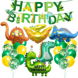 Dino Geburtstag Deko Set, XXL Dinosaurier Folienballons mit Happy Birthday Girlande, Dino Party Kindergeburtstag, Luftballons Grün Gelb für Dinosaurier Dschungel Party Geburtstag Dekoration Junge Dinosaurier Themen Angebot bei HelloDeals