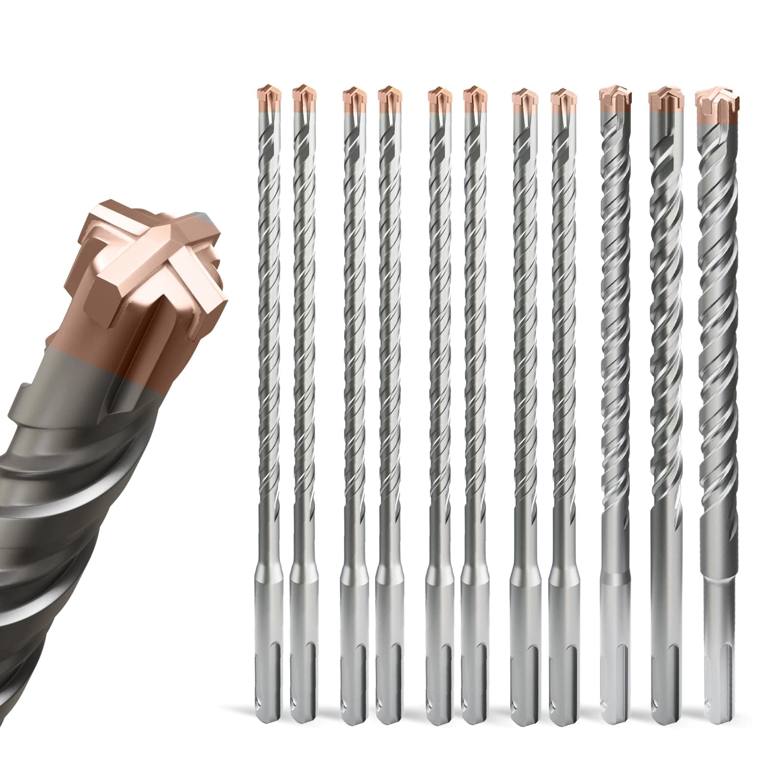 ZENIX SDS Plus Bohrer set 11-tlg [Ø4-14×210mm] - Titanbeschichtete 4-Schneiden | 40CR-Stahl 4~14×260mm(beschichteter Hammerbohrer）