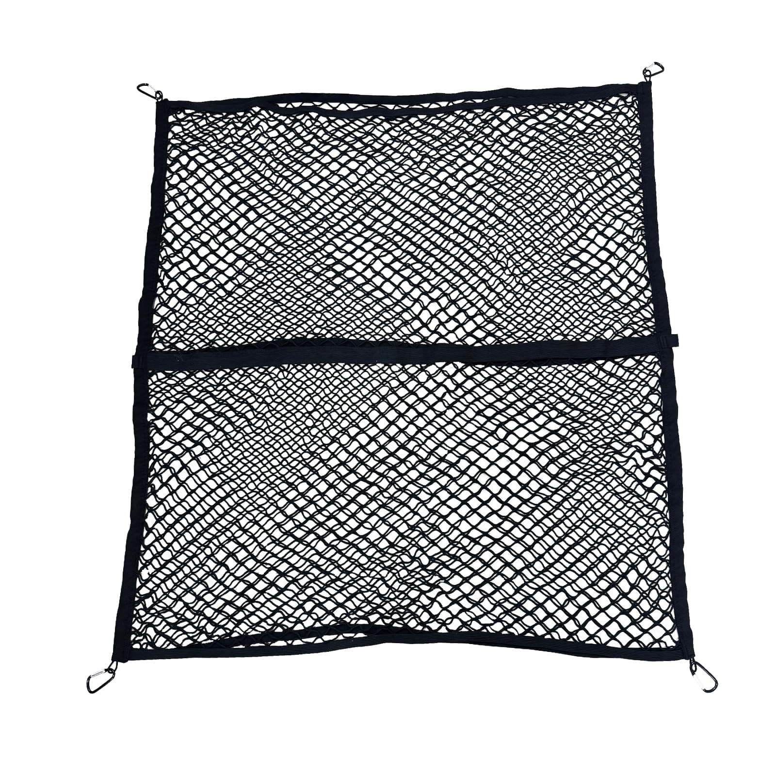 Hochelastisches Gepäcknetz Doppellagig. einfacher LKW-Bett-Organizer 1.5m x 1.2 m dehnbar bis 3 m x 2.1 m Geeignet für tägliche leichte Lasten von LKWs Auto Wohnmobil Mit 6 Metallhaken【1.5m x 1.2m】 1.5-1.2m