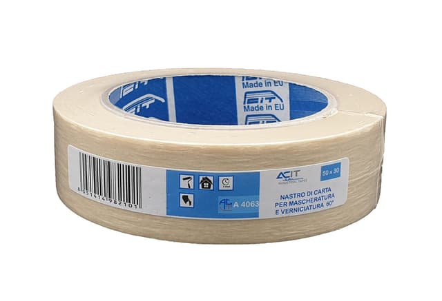 ACIT, Malerpapier 1 Stück 50m x 30mm, Klebeband Malerband 60 °C, Klebeband für Malerarbeiten, Universelles Abdeckband 30 mm