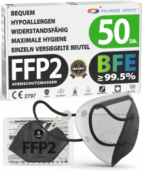 ADESTE – 50x FFP2 NR D Maske, Hygienische 5-lagige Staubschutzmaske, EN149:2001+A1:2009 Mundschutzmaske EU2016/425, Schwarz, Atemschutzmaske, Einzelne versiegelte Beutel Angebot bei HelloDeals