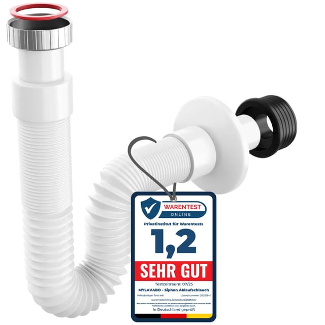 MYLAVABO Siphon Ablaufschlauch 1 1/4" Sifon für Waschbecken, flexibel ausziehbar bis 85cm cm, Röhrensiphon aus Kunststoff | 5/4" Anschluss | Ablaufgarnitur für Waschtisch 1 1 1/4" für Bad
