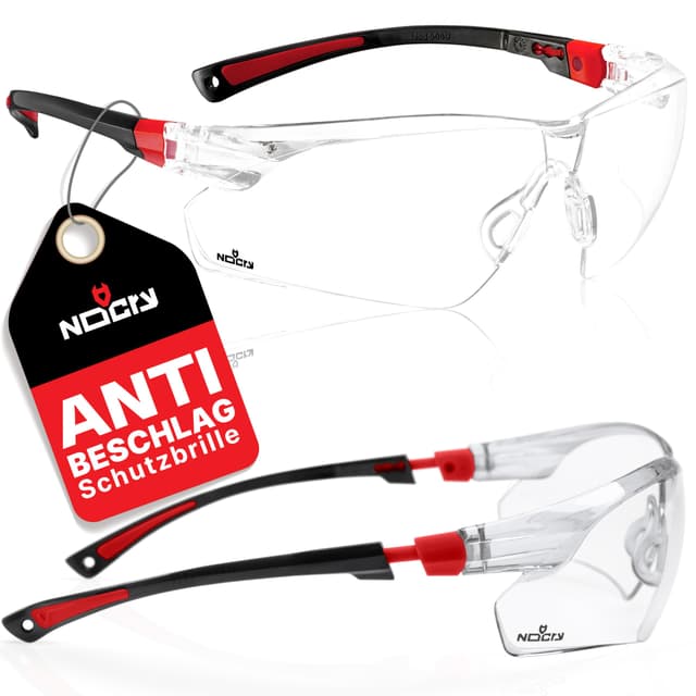 NoCry Schutzbrille mit Durchsichtigen Anti-Beschlag und kratzbeständigen Gläsern, Seitenschutz und Rutschfesten Bügeln, UV-Schutz, EN166/EN170 zertifiziert. Verstellbar (Schwarz & Rot) Schwarz & Rot Durchsichtig