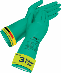 Uvex profastrong NF33, 3 Paar - Chemikalienschutzhandschuh gegen Öle, Fette, Säuren & Lösungsmittel - abriebfest, resistent & feinfühlig 09/L Grün Angebot bei HelloDeals