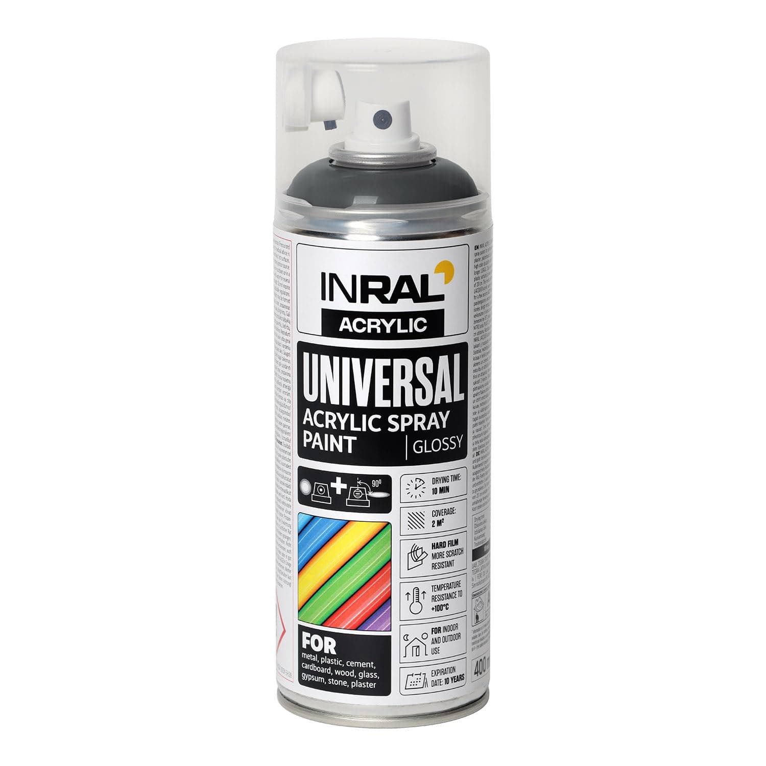 INRAL Sprühlack - Anthrazitgrau glänzend RAL7016 Universal Sprühfarbe 400ml. Spraydose für Metall, Kunststoff, Holz & Stein - Hochdeckende, Regen- und UV-beständige Farbspray für Innen- & Außenbereich