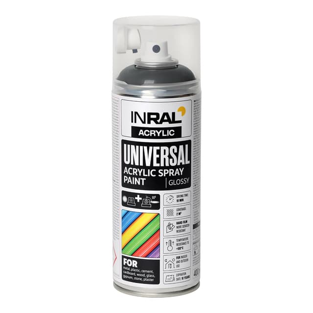 INRAL Sprühlack - Anthrazitgrau glänzend RAL7016 Universal Sprühfarbe 400ml. Spraydose für Metall, Kunststoff, Holz & Stein - Hochdeckende, Regen- und UV-beständige Farbspray für Innen- & Außenbereich