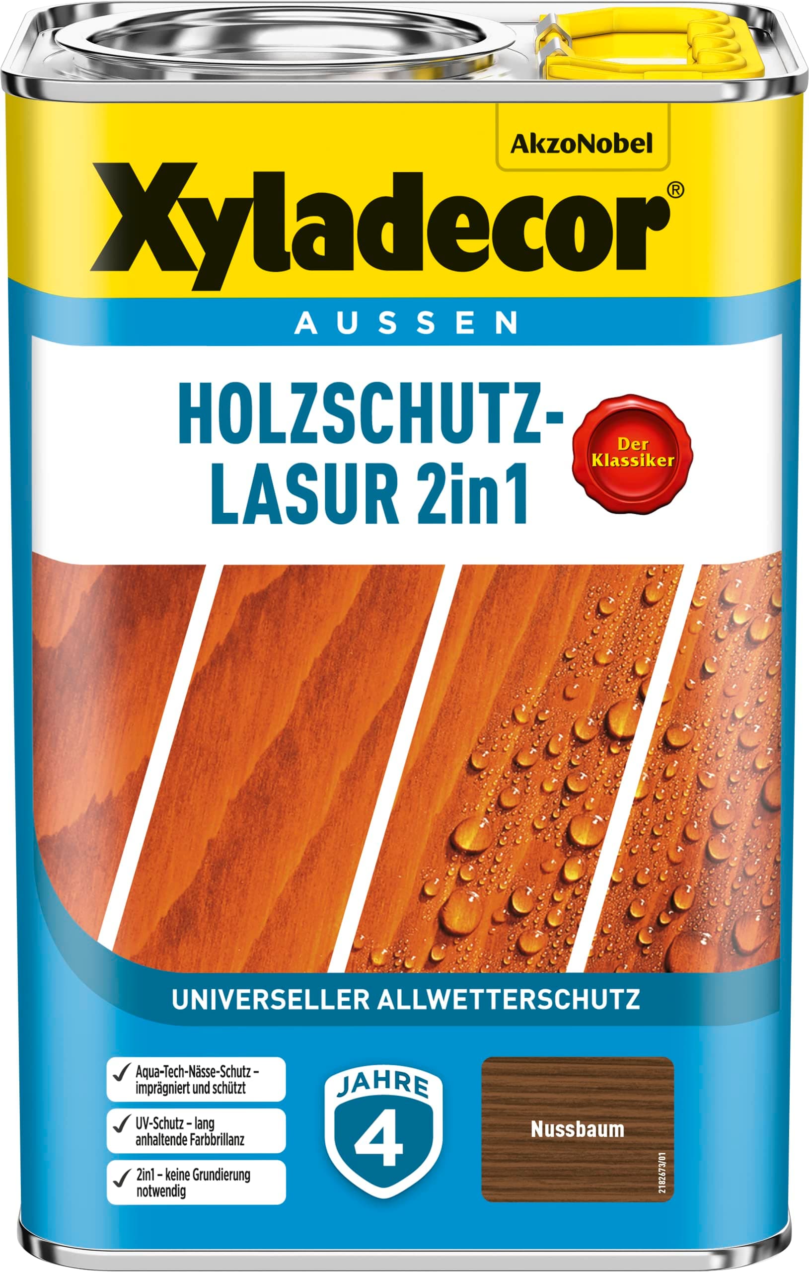 Xyladecor Holzschutz-Lasur 2in1, Universeller Allwetter-Schutz – Der Klassiker, Nussbaum, 4 l Gebindegröße 4 L Nussbaum