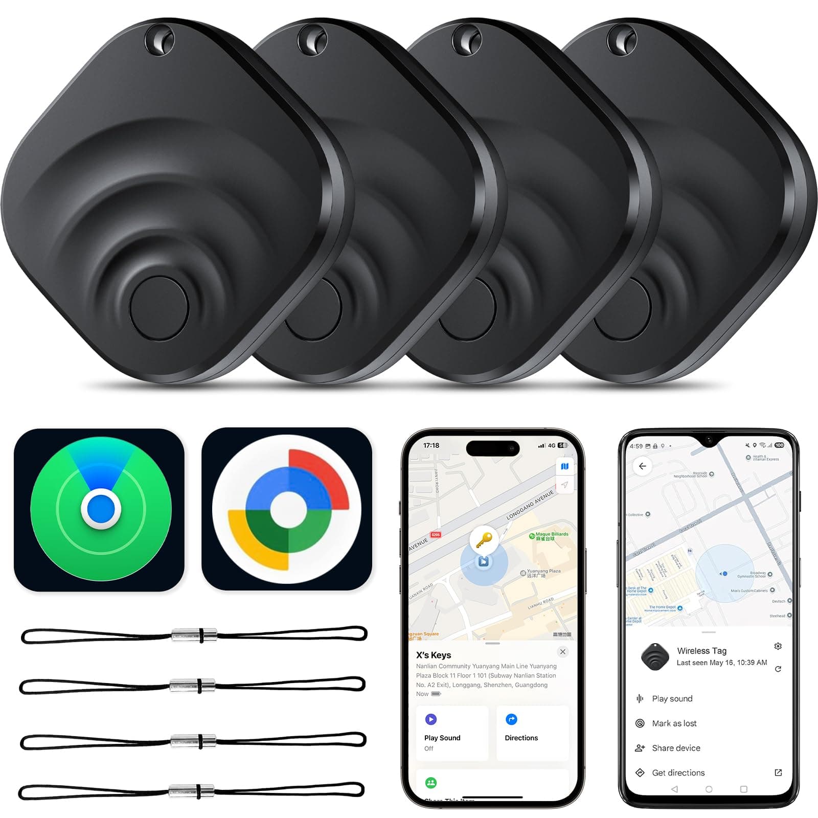 Air Tracker Tag kompatibel mit Apple „Find My“ und Android „Find Hub“, Bluetooth Schlüsselfinder IP67 wasserdicht, Anti-Verlust-Tag für Schlüssel/Gepäck/Koffer/Taschen, 4er Pack [Tagigo] 4 schwarz Angebot bei HelloDeals