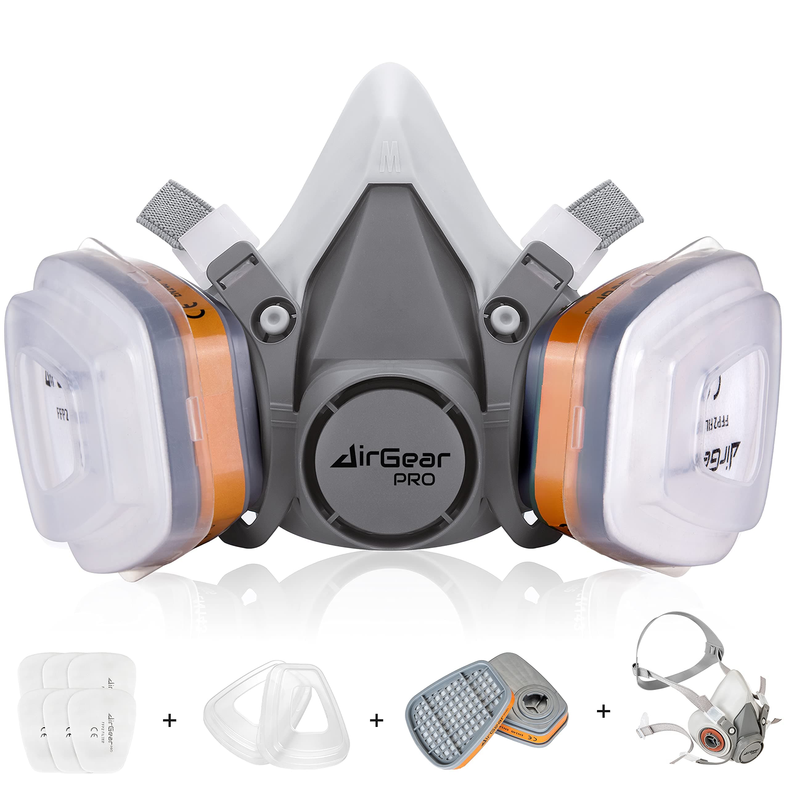 AirGearPro M-500 Atemschutzmaske mit A1P2 Filter, Gasmaske Staubfilter für Lackieren, Arbeiten, Schleifen, Feinstaub