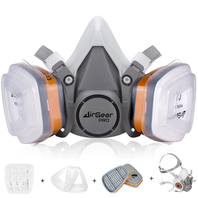 AirGearPro M-500 Atemschutzmaske mit A1P2 Filter, Gasmaske Staubfilter für Lackieren, Arbeiten, Schleifen, Feinstaub