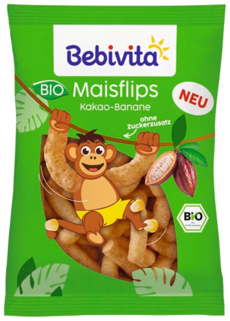 Bebivita BIO Maisflips Kakao-Banane (7 x 30g), ohne Zuckerzusatz, glutenfrei, ideal für zwischendurch & unterwegs