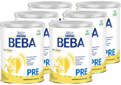 BEBA PRE Anfangsmilch von Geburt an, Babynahrung , nur Laktose, ohne Palmöl, 6er Pack (6 x 800g) Angebot bei HelloDeals