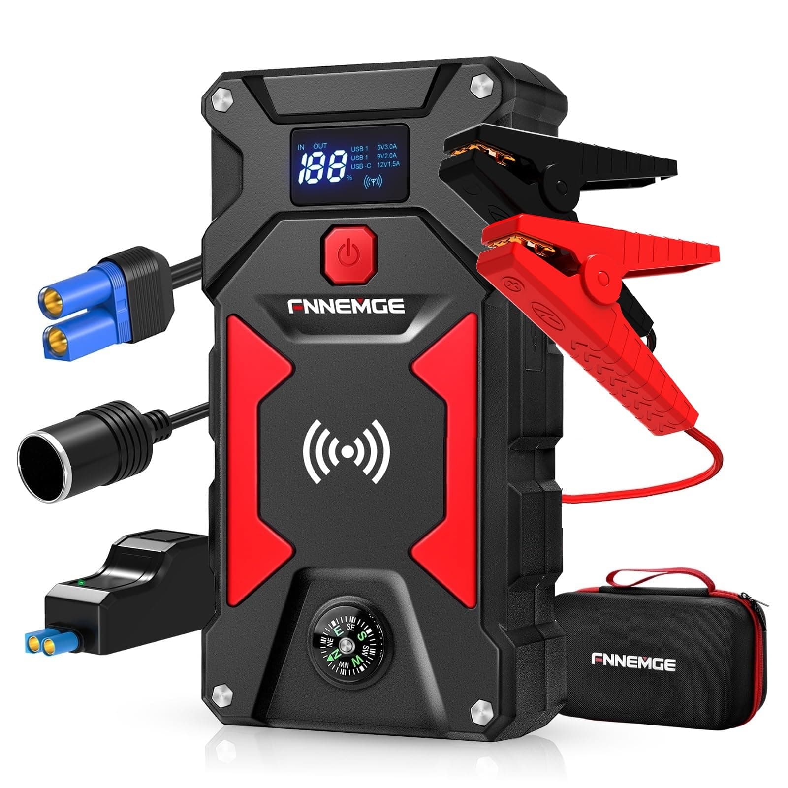 FNNEMGE Starthilfe Powerbank 6000A 26800mAh Spitzenstrom 12V(Alle Benzin und 10,0L Diesel) Auto Upgrade Booster,Mit USB Quick Charge 3.0, LED Licht, EC-5 Ausgabe. 6000A/26800mAh Angebot bei HelloDeals