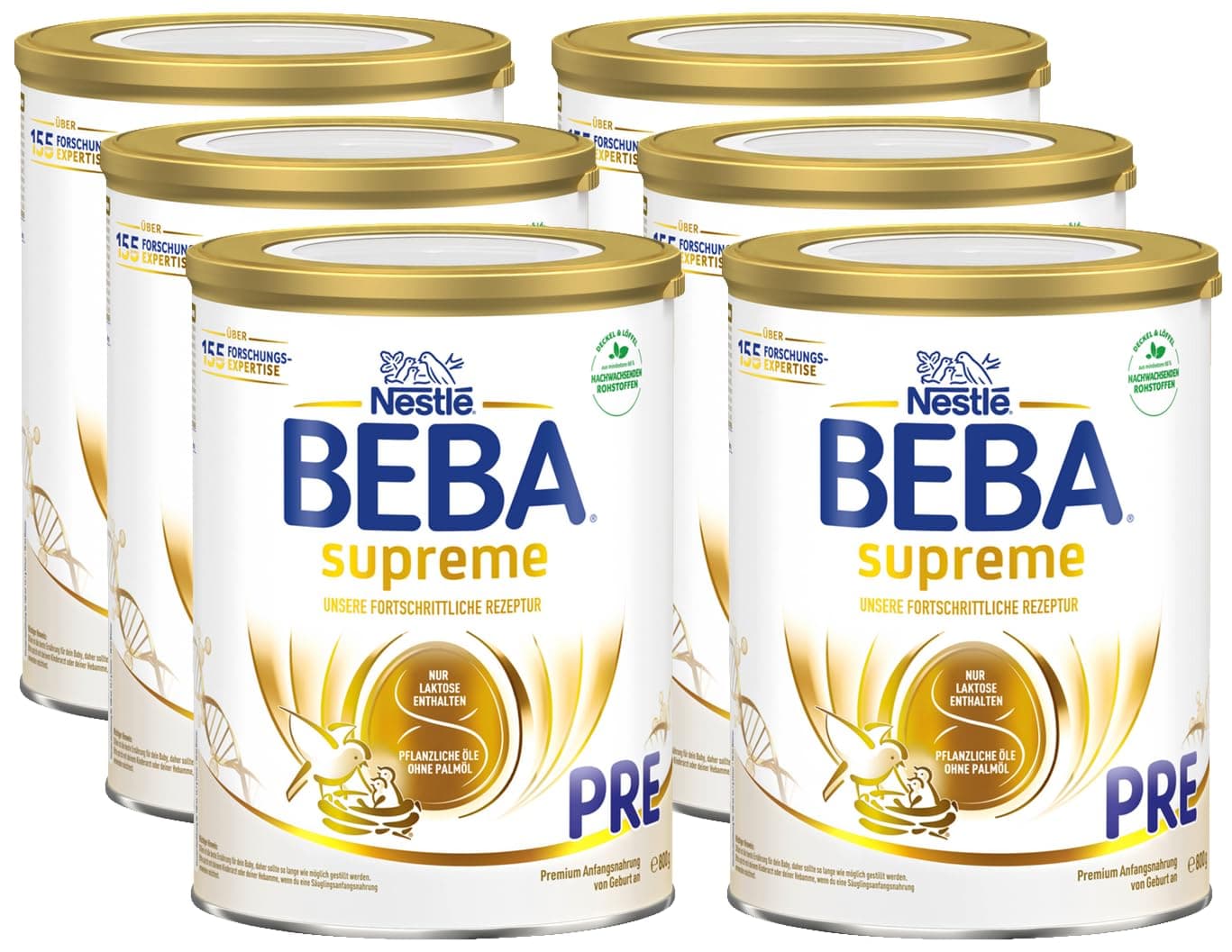 BEBA SUPREME PRE Anfangsmilch von Geburt an, Babynahrung , nur Laktose, ohne Palmöl, 6er Pack (6 x 800g)