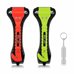 ELZO 2 Stück Notfallhammer fürs Auto, Auto Sicherheits Hammer Nothammer mit Auto fensterbrecher und Sicherheits gurtschneider, Sicherheitshammer mit Überlebenspfeife fürs Auto, Bus, PKW, LKW Schwarz + Neongrün & Schwarz + Rot