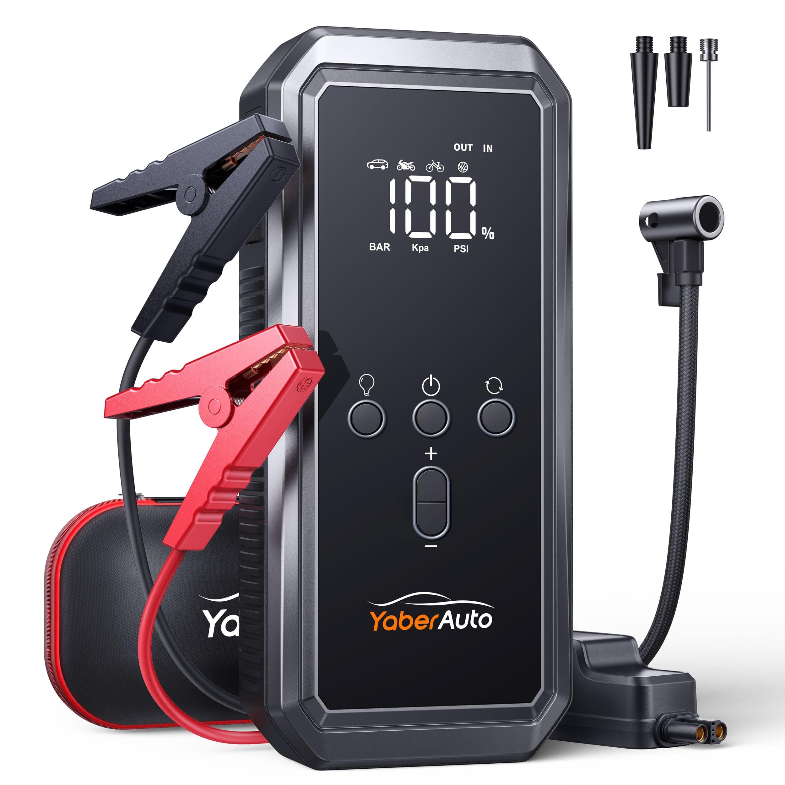 5000A Auto Starthilfe, YaberAuto Starthilfe Powerbank mit 150PSI Kompressor, 21,800mAh Powerbank mit 300 Lumen Notlicht, 4 in 1 Powerbank als Starthilfe mit LCD Bildschirm, YA70 Angebot bei HelloDeals