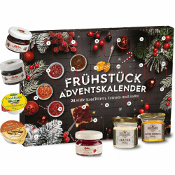 Frühstück Adventskalender 2025 mit 24 leckeren Marmeladen und Honig in Portionsgrößen, Weihnachtskalender mit süßen, abwechslungsreichen Frühstücksaufstrichen Geschenkset
