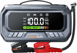 YaberAuto Starthilfe Powerbank mit Kompressor, 160PSI 6500A Jump Starter, PD 65W Auto Starthilfe für All Benzin und 12.0L Dieselmotor, Starthilfe mit 600 Lumen Notlicht und 3.3" LCD Bildschirm