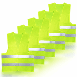Zeripikfoasp 5 Stück Warnwesten Auto, Warnweste 360° Reflektierend Rundum mit Reflektorstreifen, Sicherheitsweste für Erwachsene, Sicherheitswesten Set, für Autofahrern Arbeitskräften Neongelb