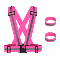 Maotrade 1 Stück Warnweste Fahrad Hohe Sichtbarkeit und 2 Stück Reflektorband mit Klettverschluss Verstellbar Reflektorweste für Damen Herren Kinder Erwachsene Joggen Laufen Motorrad Rosa