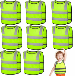 8 Stück Kinder Sicherheitswesten, Warnweste Kinder (3-12 Jahre), Warnwesten Auto Kinder, Reflektierende Hohe Sichtbarkeit Kinderwarnweste, Reflektorweste für Den Schulweg, Radfahren, Straßenverkehr