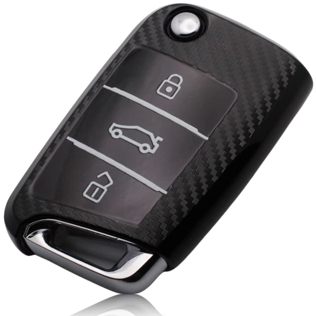 FOAMO Autoschlüssel-Hülle Kompatibel Mit VW Golf 7, SEAT, Skoda - TPU Schutz-Hülle für Schlüssel, Carbon Schwarz