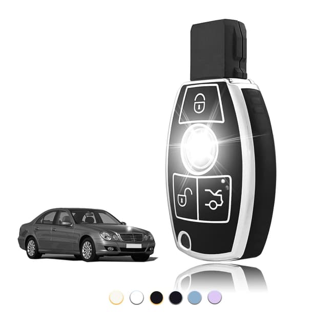 TOOMUME Schlüsselhülle TPU, Autoschlüssel Hülle Passt für Mercedes Benz A/B/C/E/G/R/S Klasse GLA GLC GLE GLK SLK CLA CLK CLS AMG W203 W204 W211 W212, Schlüsselcover Schutz Schlüsselgehäuse - Smart Key 3 Tasten Schwarz Silber
