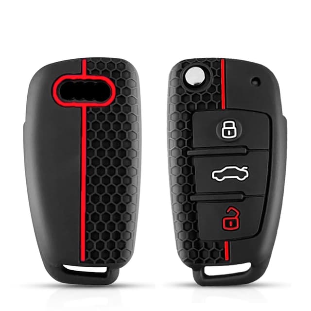 Kesiku Audi Schlüsselhülle für Audi A1 A3 A4 A6 S3 S4 S6 Q3 Q5 Q7 TT RS4 RS6 R8 Seat Exeo Schlüssel, Audi A3 Schutzhülle TPU, Autoschlüssel Hülle Audi Silikon - 3 Tasten Rote Linie Schwarz - Rote Linie