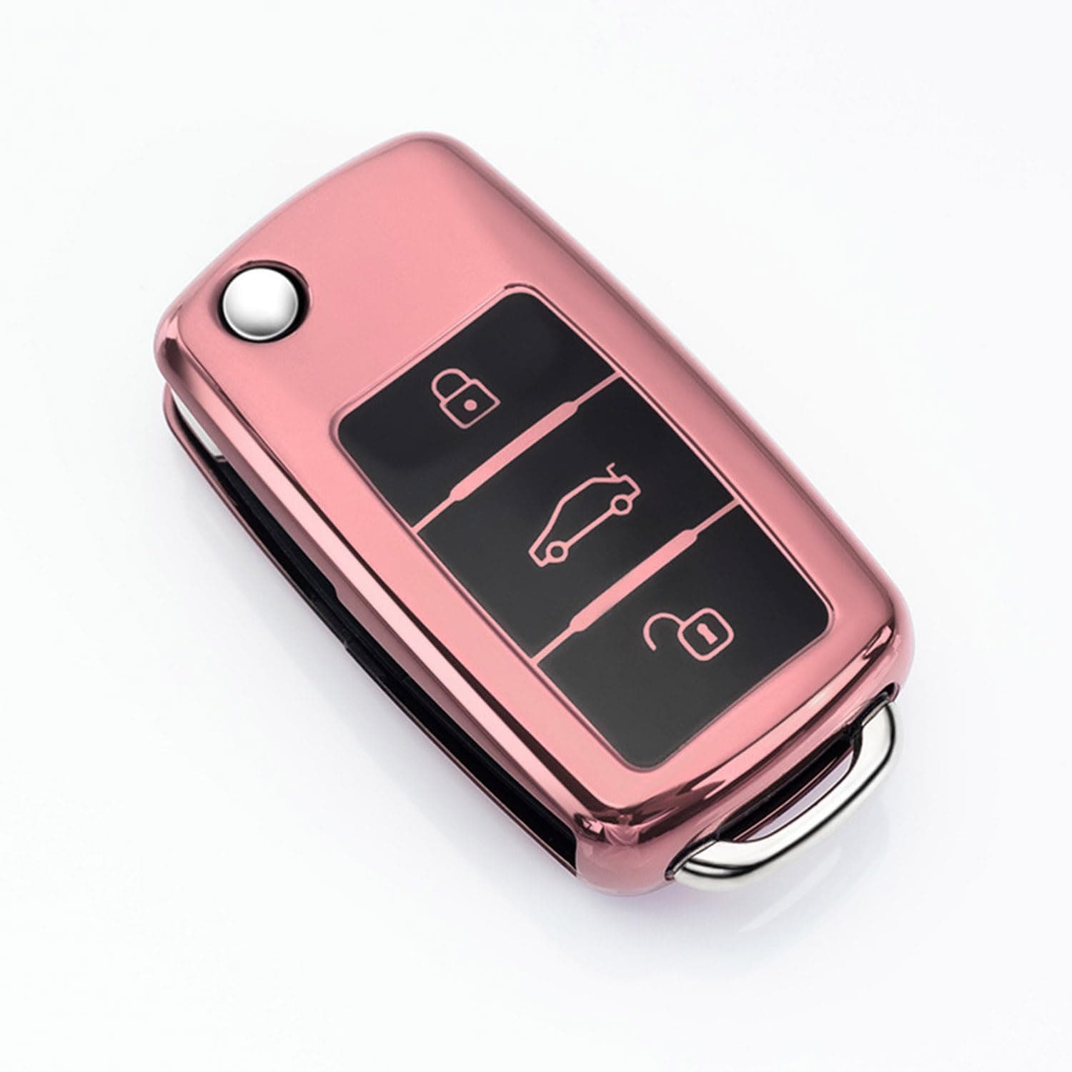 HooRLZ Vw Schlüsselhülle für Vw Caddy Jetta Bora Beetle Golf Polo Passat Scirocco Sharan Touran Tiguan T5 Skoda Seat Ibiza Leon Octavia TPU Silikon Hülle, Golf Autoschlüssel Hülle- 3 Tasten Rosa Pink Angebot bei HelloDeals