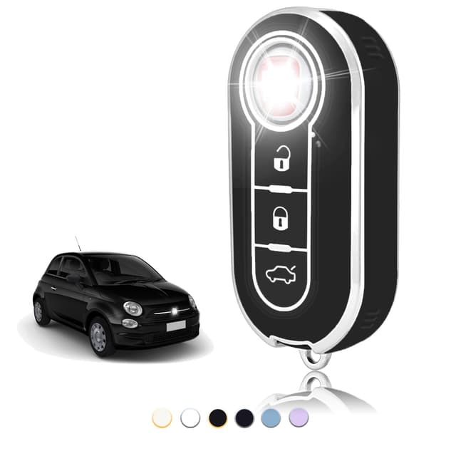 TOOMUME Schlüsselhülle, Autoschlüssel Hülle Passt für FIAT 500 Punto Bravo Brava Panda Abarth Doblo Ducato Idea Ulysse MPV Lancia Ypslon Delta Musa, Schlüsselcover Schutz Schlüssel Gehäuse - Flip Key Schwarz Silber