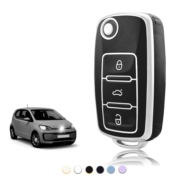 TOOMUME Schlüsselhülle TPU, Autoschlüssel Hülle Passt für VW Volkswagen Golf 4/5/6 Polo Up Jetta Caddy Beetle Multivan T5 Seat Ibiza Leon Skoda Fabia, Schlüsselcover Schutz Schlüsselgehäuse - Flip Key 3 Tasten Schwarz Silber