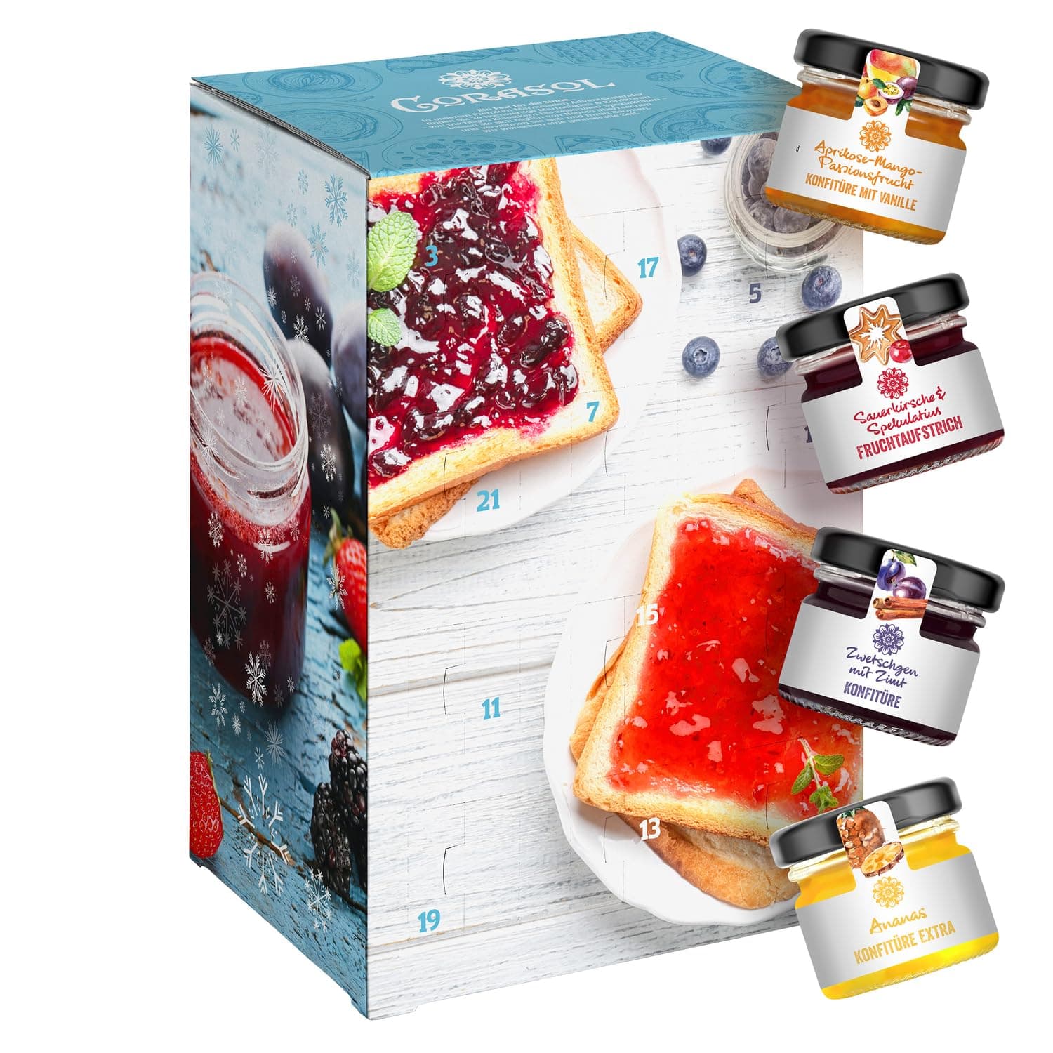 Corasol Premium Frühstück-Adventskalender mit Marmeladen & Konfitüren, Fruchtaufstriche im Glas (720 g) Marmeladen & Konfitüren Mix Angebot bei HelloDeals