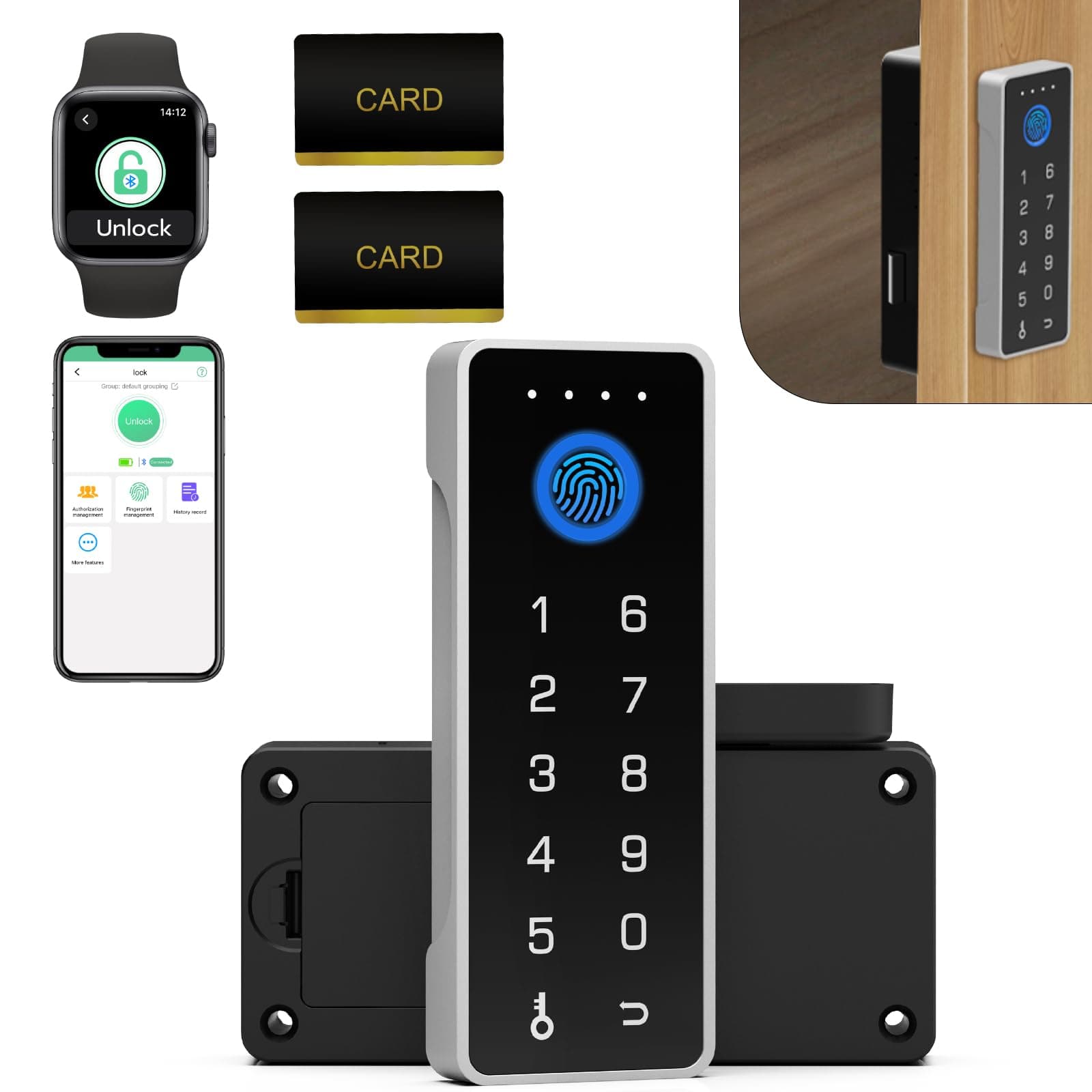 Schubladenschloss mit Fingerabdruck-Passwort, eLinkSmart RFID-NFC, Kindersicherung mit App perfekt für Likör-Aktenschränke, Schließfächer, Schränke, ohne Bohren fixieren Sie alle Vertikale Kabelgebunden-v-silber Angebot bei HelloDeals