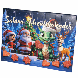 WURSTBARON® Draco Salami Adventskalender – 24 Mini Wurst Sterne und Herzen, Snacks und Leckereien für Kinder zu Weihnachten – hochwertige Qualität und rauchige Aromen, 40,8 g