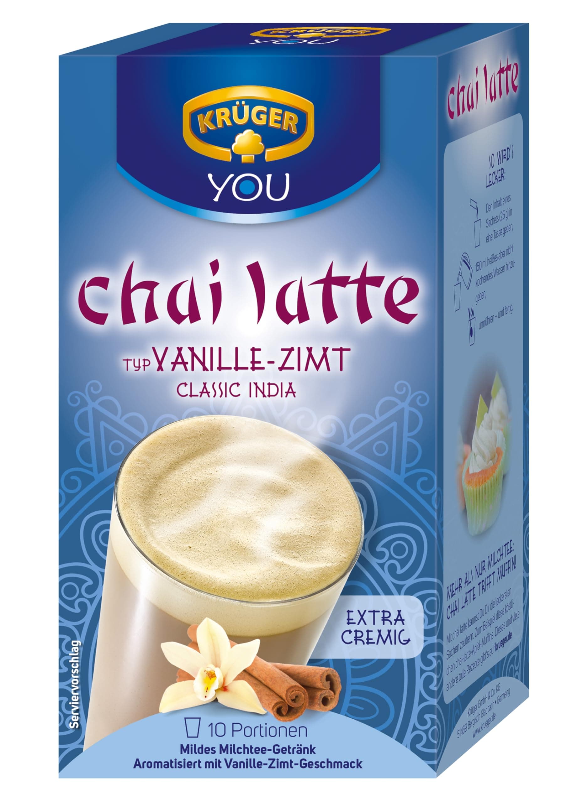 KRÜGER YOU chai latte Vanille-Zimt, Instantzubereitung für Milchtee-Getränke, aromatisiert mit Vanille-Zimt-Geschmack, 250 g (10 x 25 g Sachets) 250 g (1er Pack) Angebot bei HelloDeals