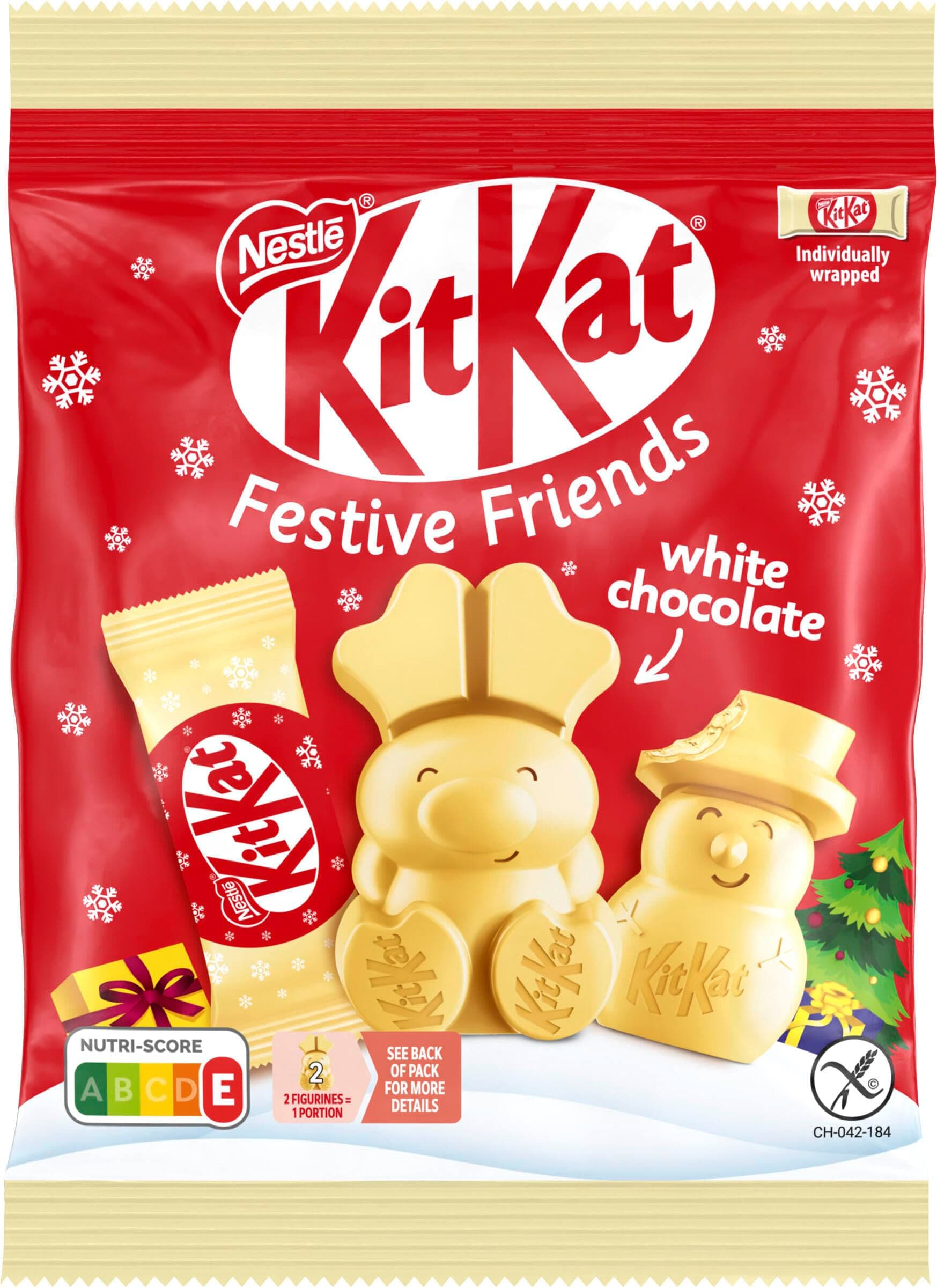 NESTLÉ KITKAT Festive Friends White, Mini-Weihnachtsfiguren aus weißer Schokolade, kleines Geschenk zu Weihnachten mit Knusperstückchen, 1er Pack (1 x 65g) Angebot bei HelloDeals