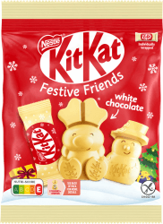 NESTLÉ KITKAT Festive Friends White, Mini-Weihnachtsfiguren aus weißer Schokolade, kleines Geschenk zu Weihnachten mit Knusperstückchen, 1er Pack (1 x 65g)