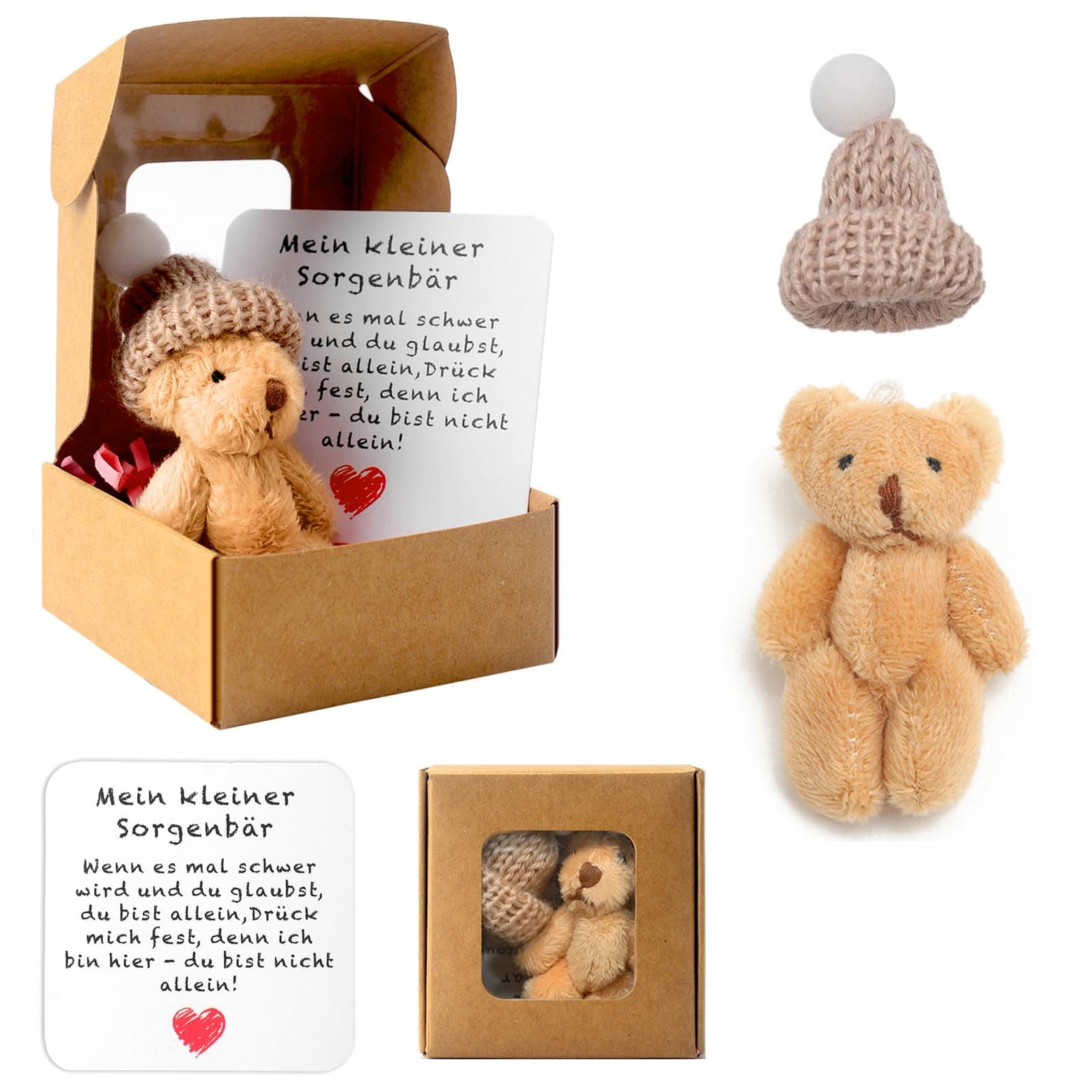 Pocket Hug Positive Mini-Teddybär, Bär In Einer Box Mini-Plüsch Figuren Lustige Teddy-bär Puppe Sorgenbär-Umarmung in Einer Box Kleines Tier Mit Inspirierender Karte für Frauen Babyparty Freunde Braun Angebot bei HelloDeals