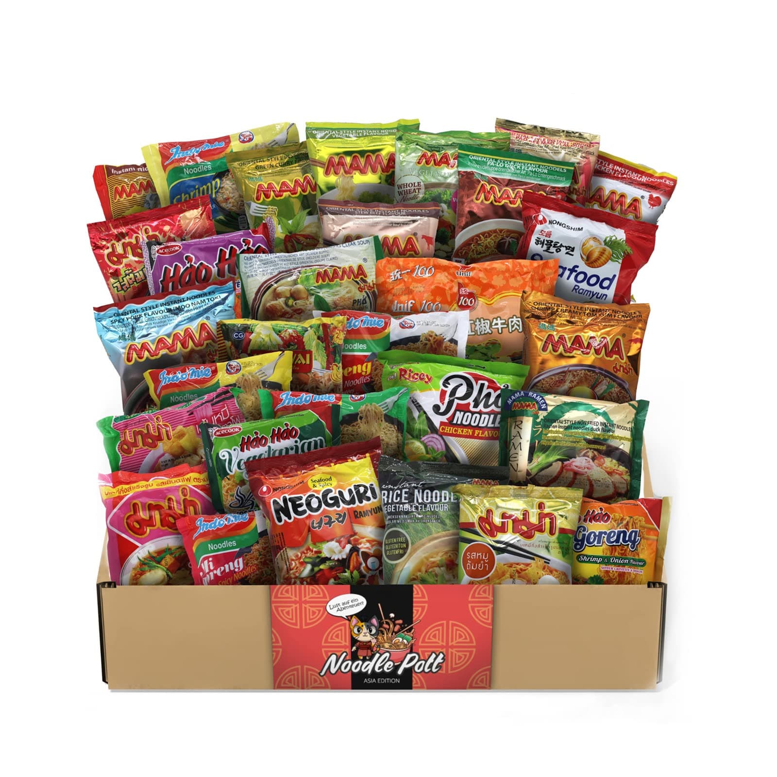 NASCHMASCHINE | Asia Instant Nudeln Box | 30 verschiedene Sorten von MAMA, Indomie | Asia Ramen Udon aus Rind, Schwein, Shrimps, Huhn, Gemüse Geschmack 30-teiliges Set Angebot bei HelloDeals