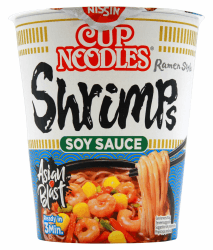 Nissin Cup Noodles – Soy Sauce Shrimps, 8er Pack, Soup Style Instant-Nudeln japanischer Art, mit Schrimp-Geschmack, Soja Sauce & Gemüse, schnell im Becher zubereitet, asiatisches Essen (8 x 63 g) Angebot bei HelloDeals