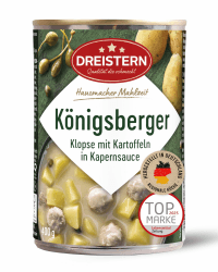DREISTERN Königsberger Klopse 400g I Mit Kartoffeln in Sauce I Herzhaftes Fertiggericht in recyclebarer Konservendose I Lange Haltbarkeit dank natürlicher Konservierung I Hausmacher Qualität 400 g (1er Pack)